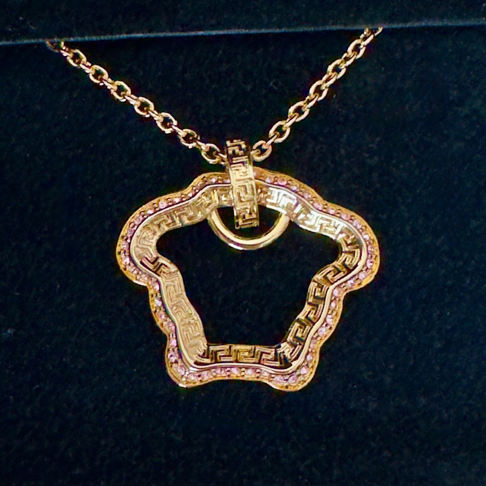 Versace Pink Crystal Gold Medusa Necklace